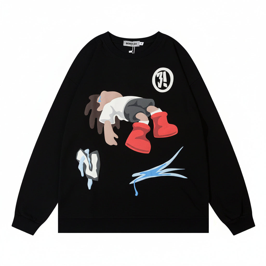 Men’s Cartoon Printed Crew Neck Sweatshirt Casual Style