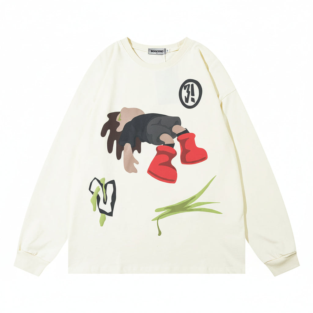 Men’s Cartoon Printed Crew Neck Sweatshirt Casual Style