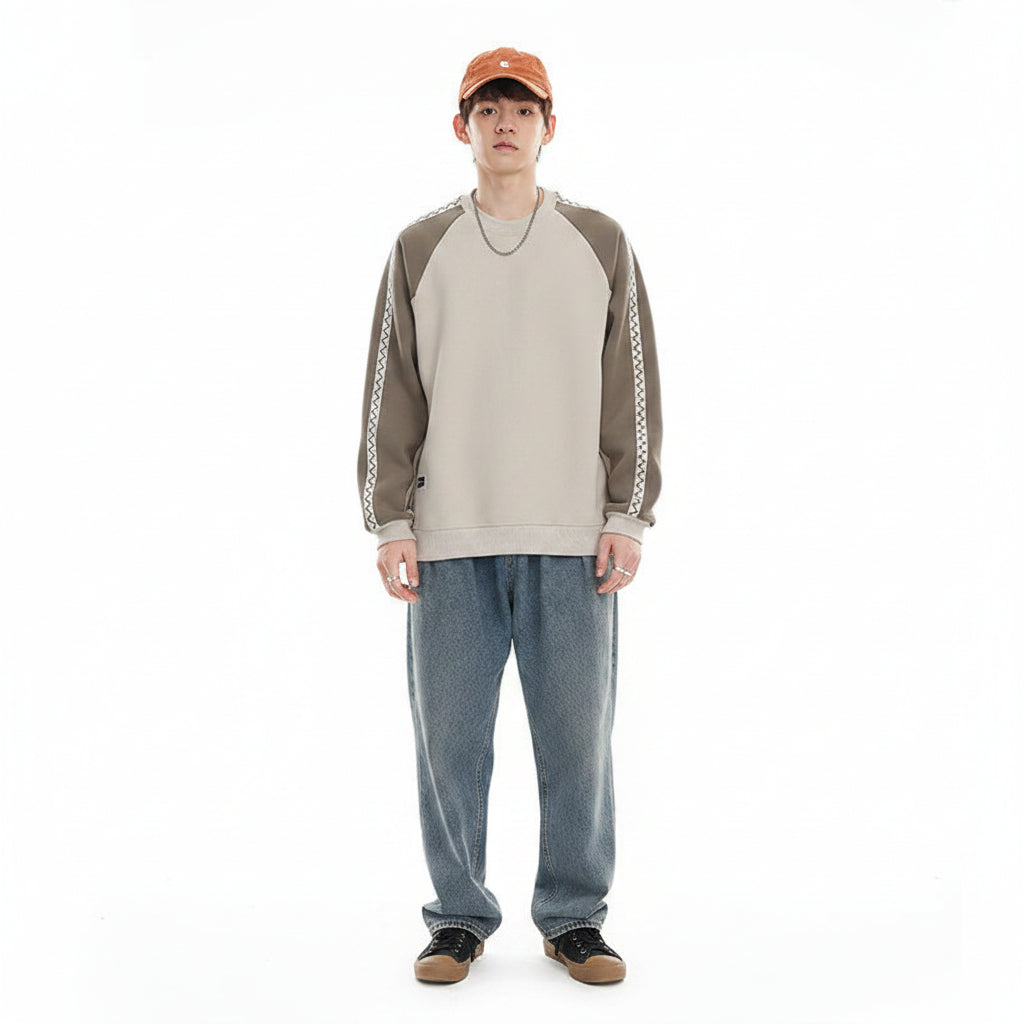 Men’s Retro Contrast Color Striped Sweatshirt Loose Fit