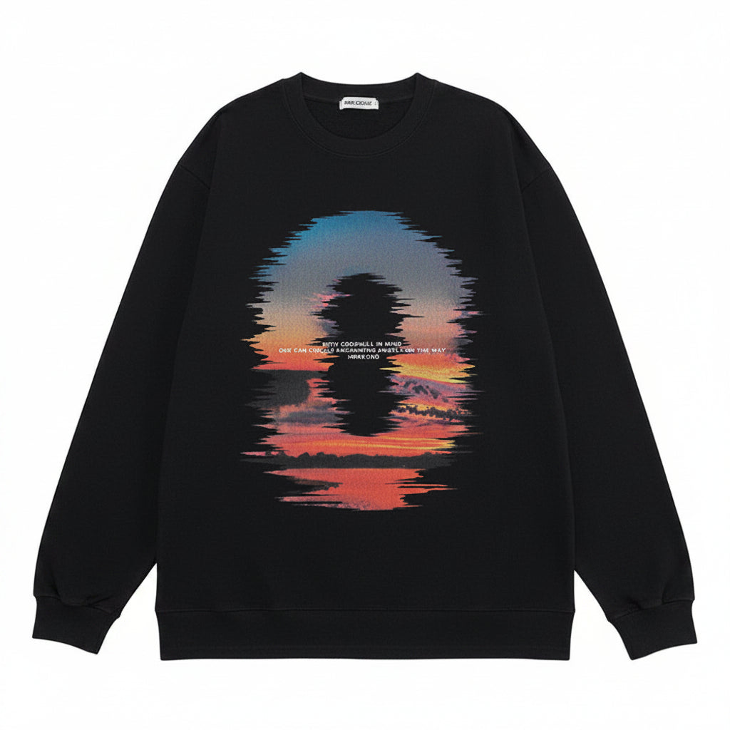 Men’s Sunset Reflection Printed Sweatshirt Loose Fit Casual