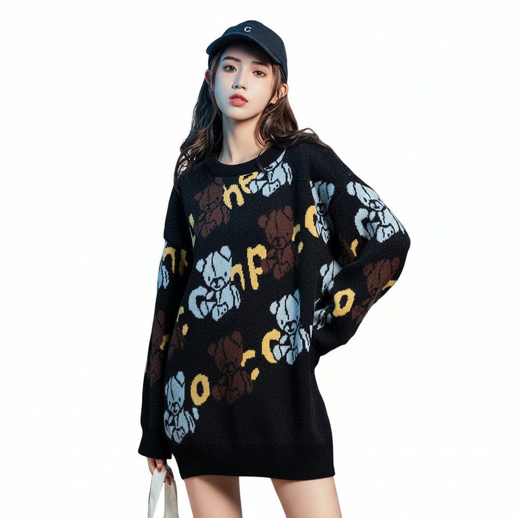 Women’s Vintage Japanese Animal Knit Sweater Loose Fit