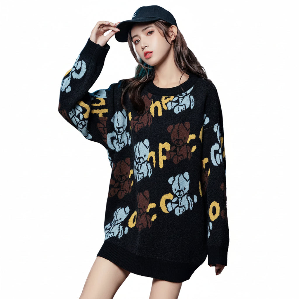 Women’s Vintage Japanese Animal Knit Sweater Loose Fit
