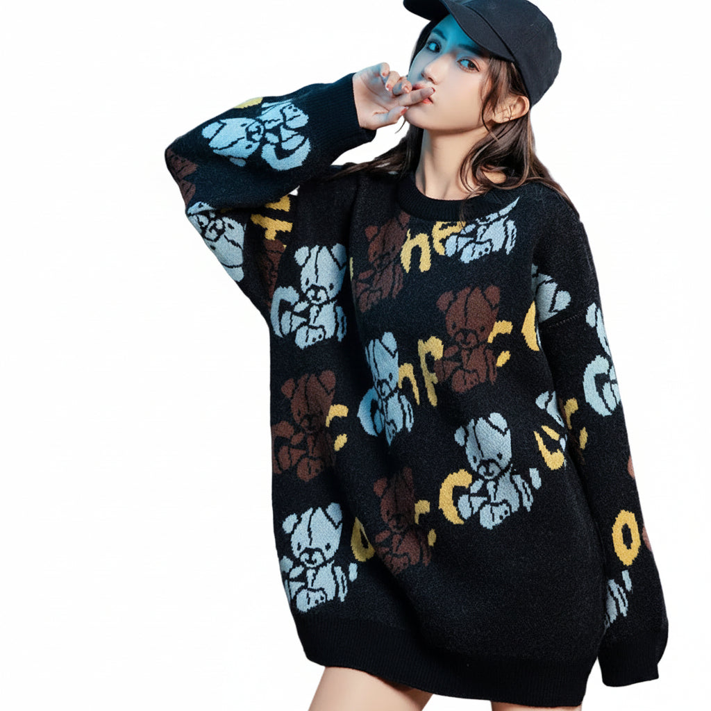 Women’s Vintage Japanese Animal Knit Sweater Loose Fit