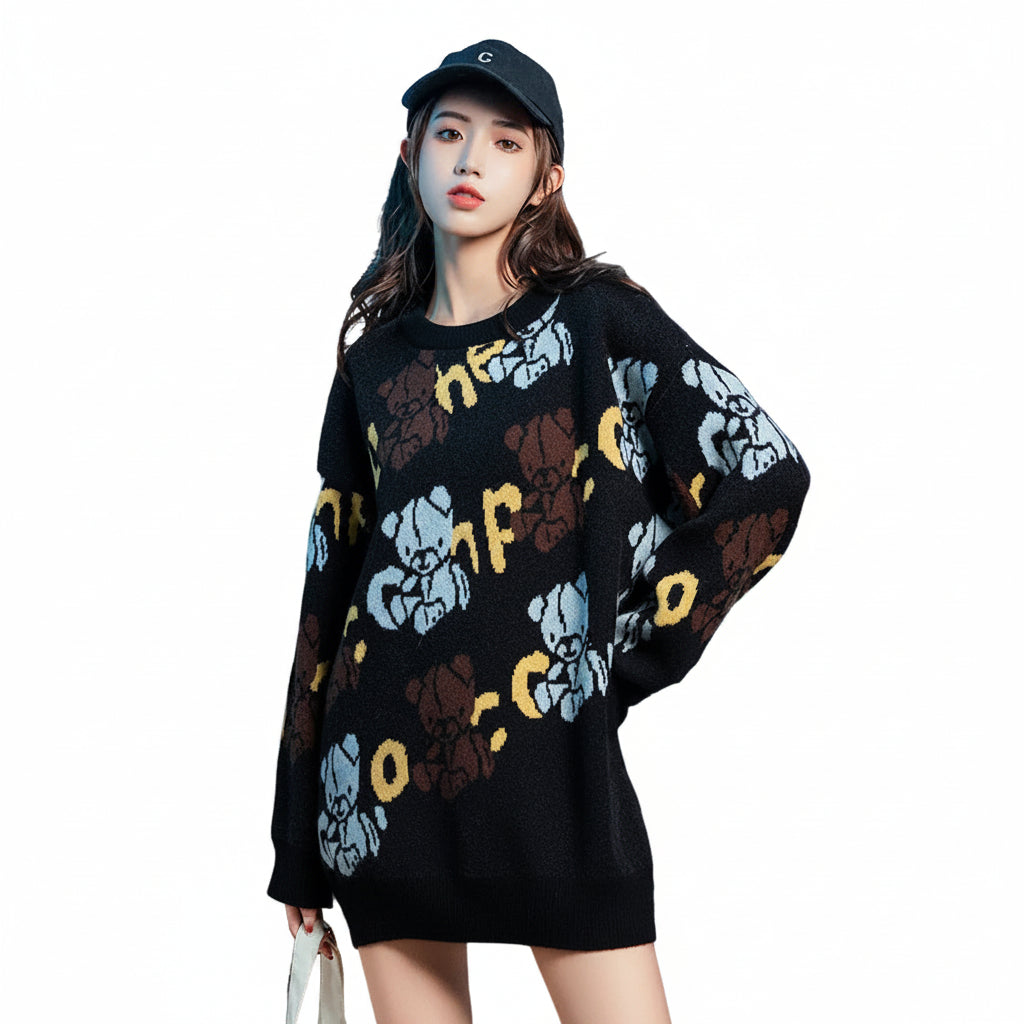 Women’s Vintage Japanese Animal Knit Sweater Loose Fit