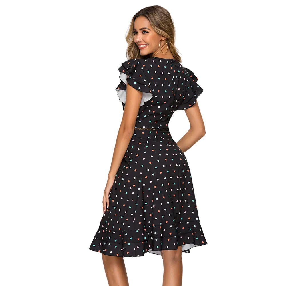 Women’s Vintage Polka Dot Ruffle Dress Elegant Fit