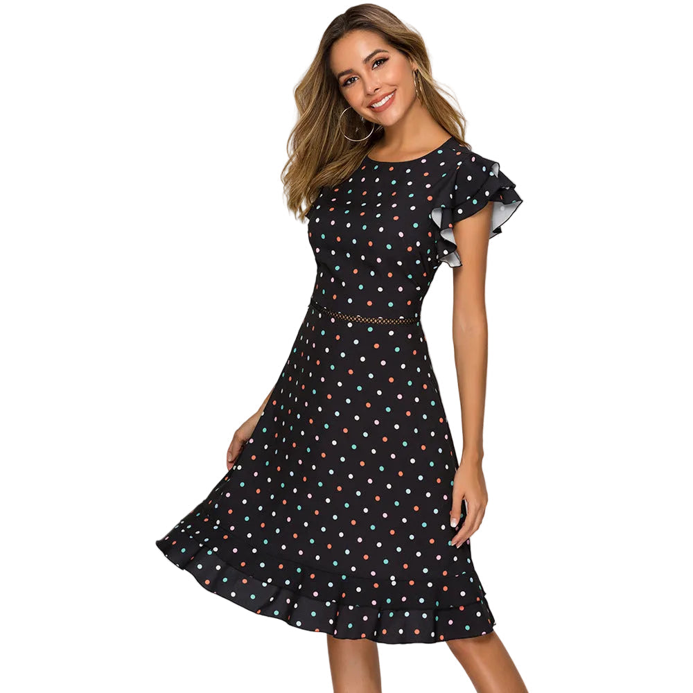 Women’s Vintage Polka Dot Ruffle Dress Elegant Fit