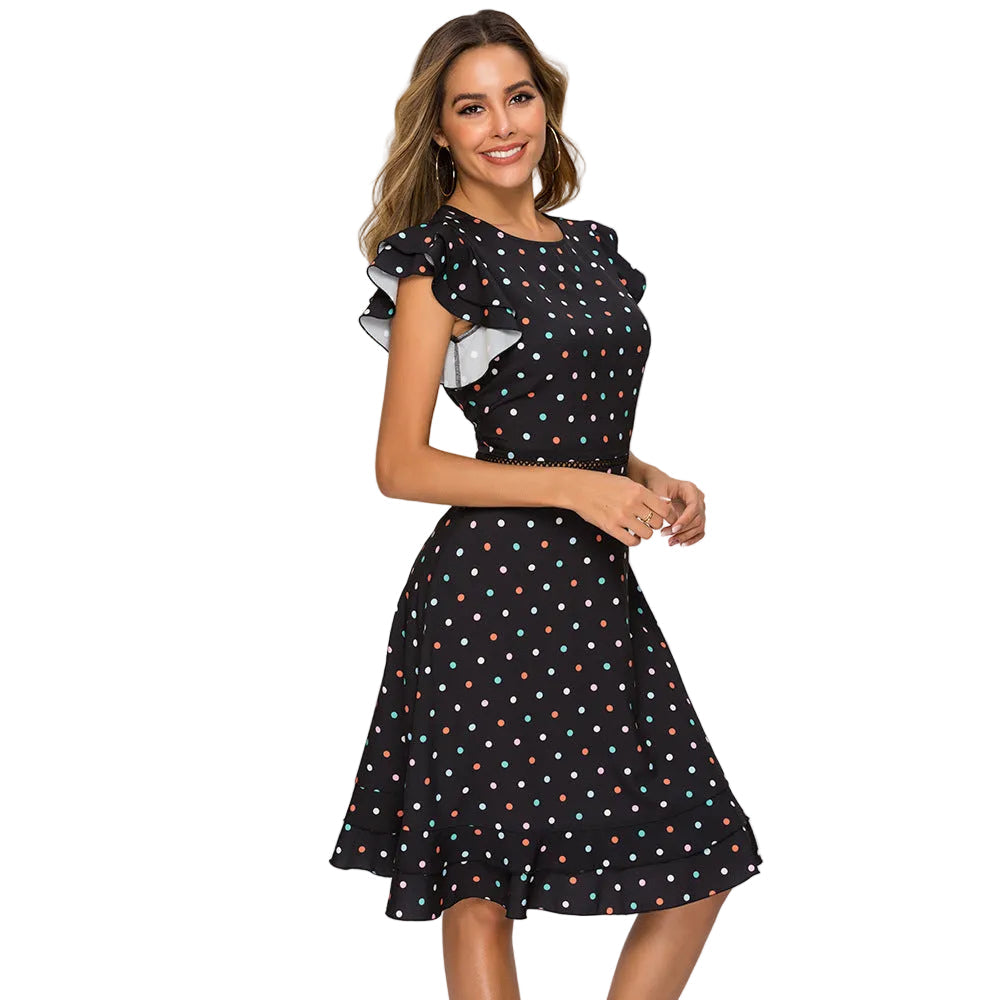 Women’s Vintage Polka Dot Ruffle Dress Elegant Fit