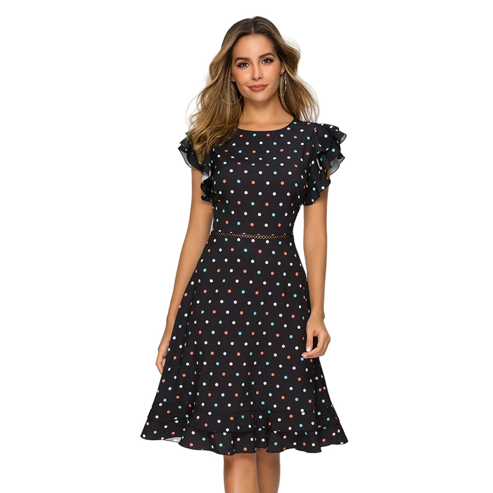 Women’s Vintage Polka Dot Ruffle Dress Elegant Fit