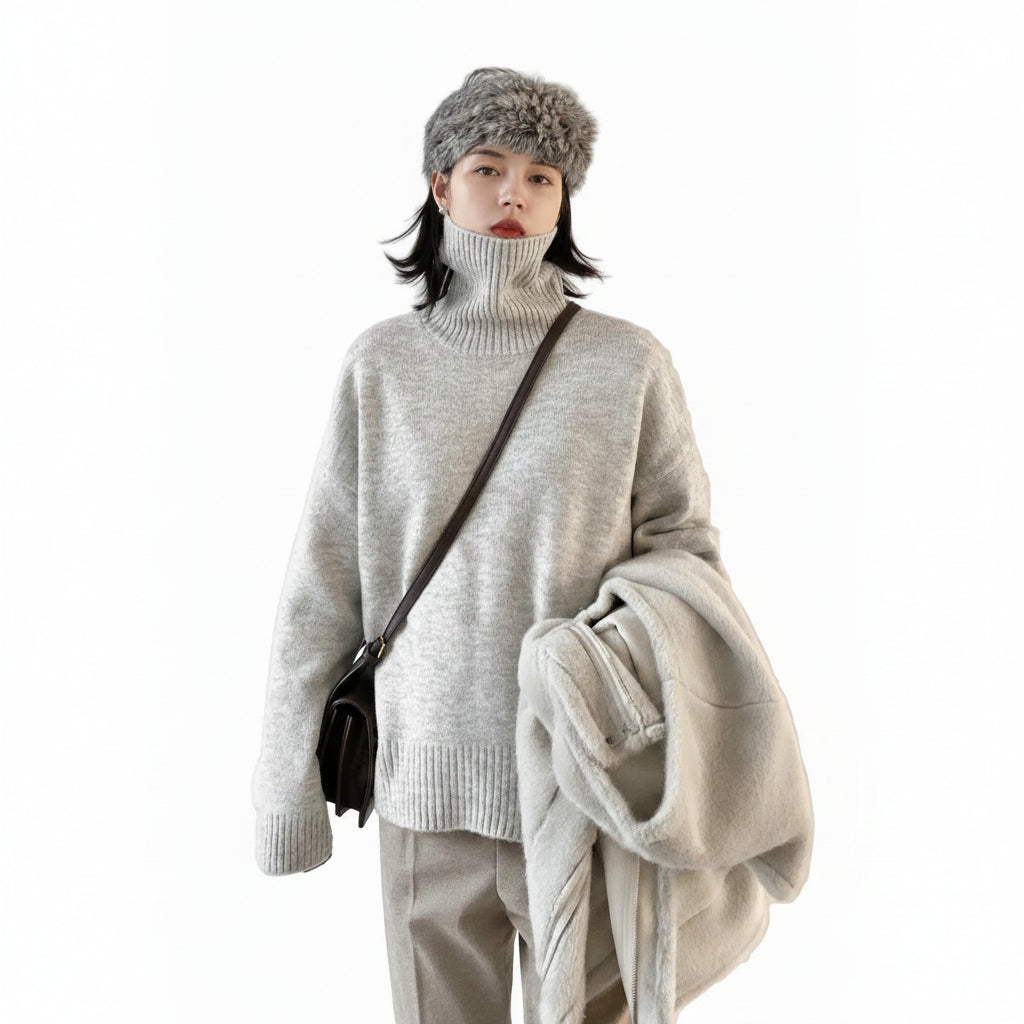 Women’s Vintage Thick Turtleneck Knit Sweater Cozy Fit